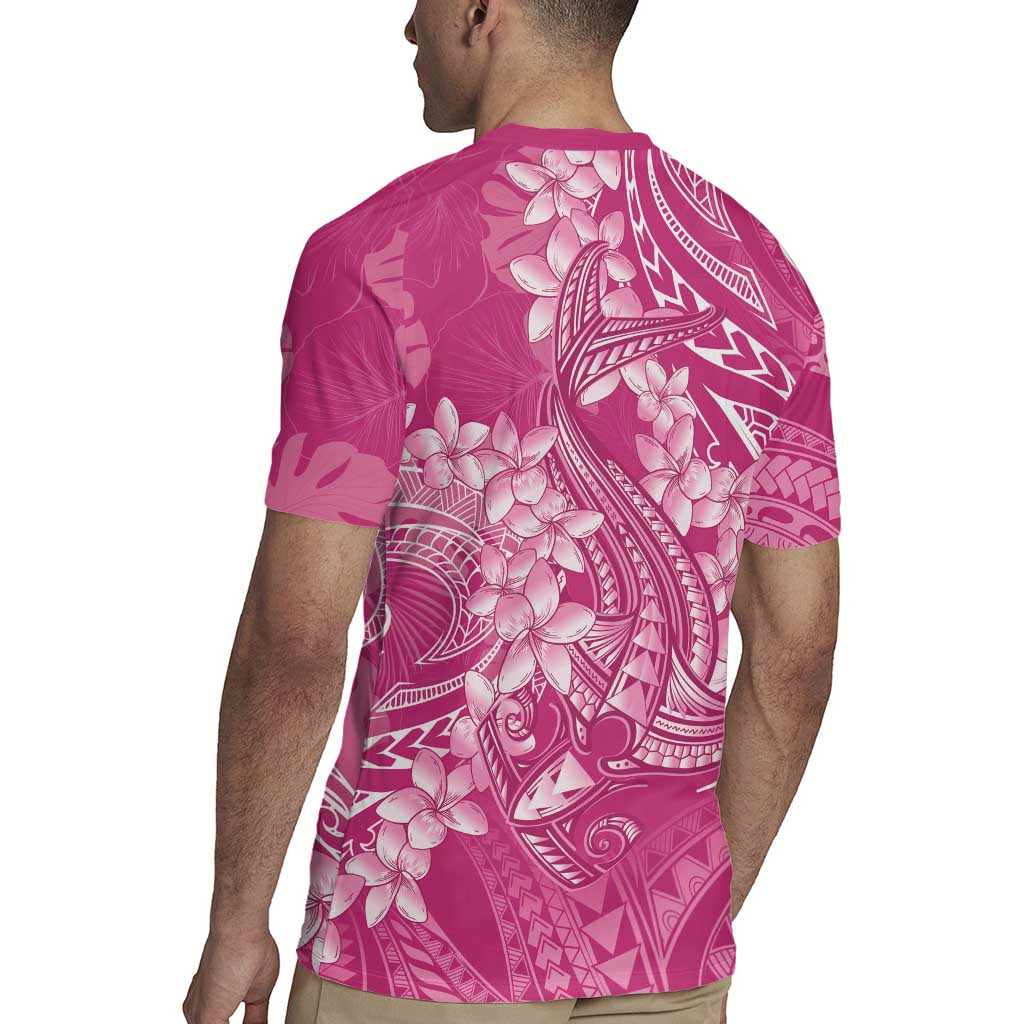 Pink Polynesia Hammerhead Shark Tattoo With Plumeria Lei Rugby Jersey LT14 - Polynesian Pride