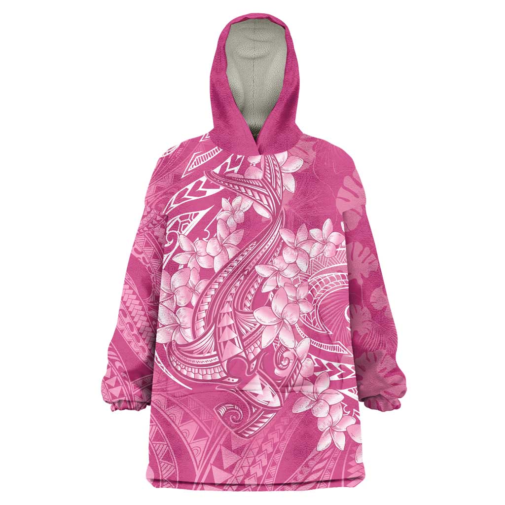 Pink Polynesia Hammerhead Shark Tattoo With Plumeria Lei Wearable Blanket Hoodie LT14 One Size Pink - Polynesian Pride