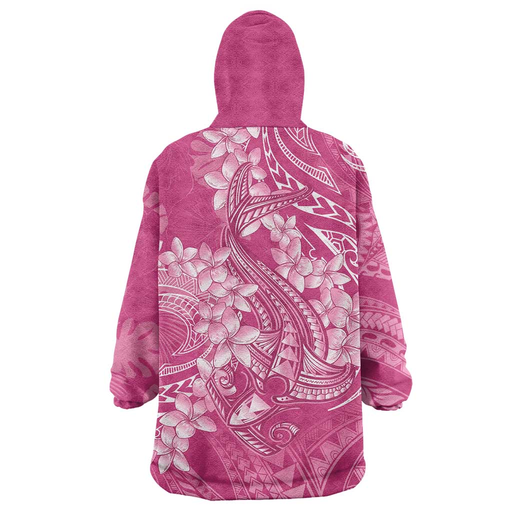 Pink Polynesia Hammerhead Shark Tattoo With Plumeria Lei Wearable Blanket Hoodie LT14 - Polynesian Pride