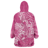 Pink Polynesia Hammerhead Shark Tattoo With Plumeria Lei Wearable Blanket Hoodie LT14 - Polynesian Pride