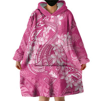 Pink Polynesia Hammerhead Shark Tattoo With Plumeria Lei Wearable Blanket Hoodie LT14 - Polynesian Pride