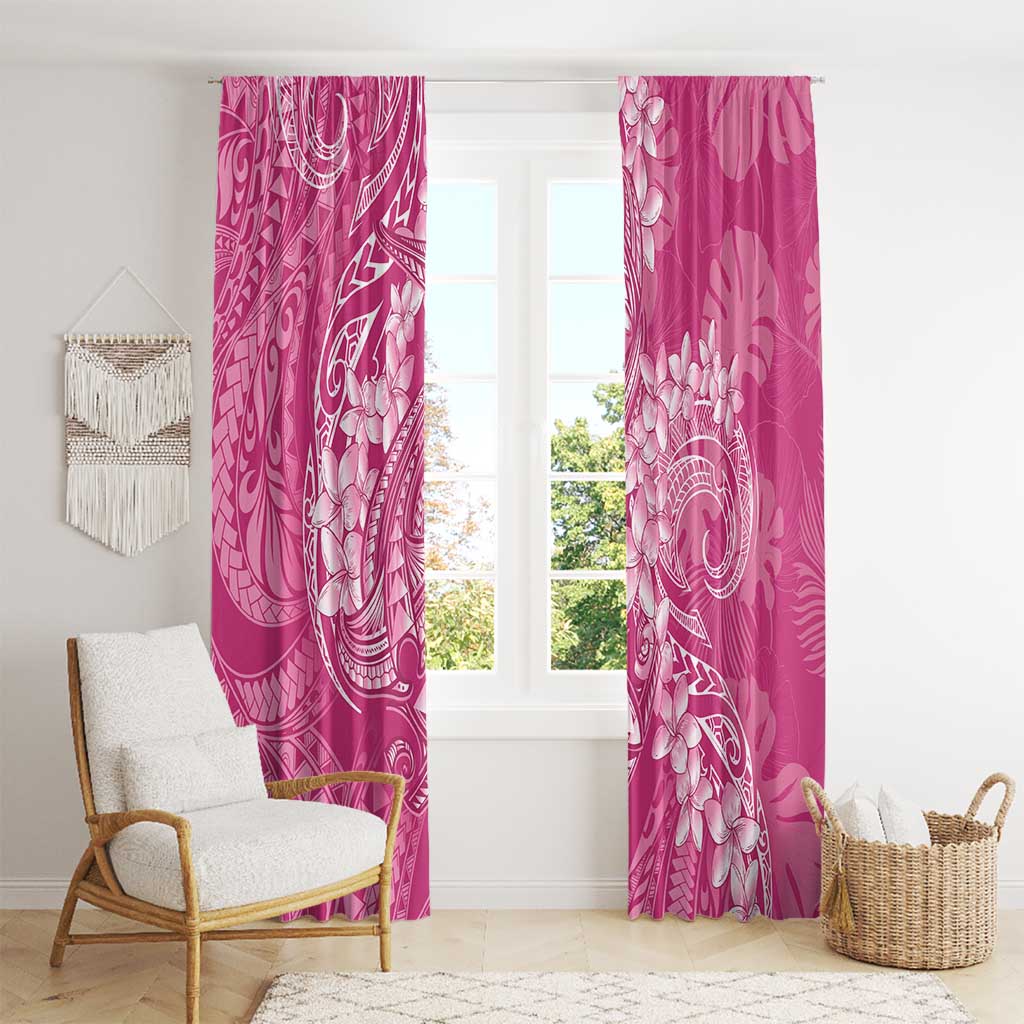 Pink Polynesia Hammerhead Shark Tattoo With Plumeria Lei Window Curtain