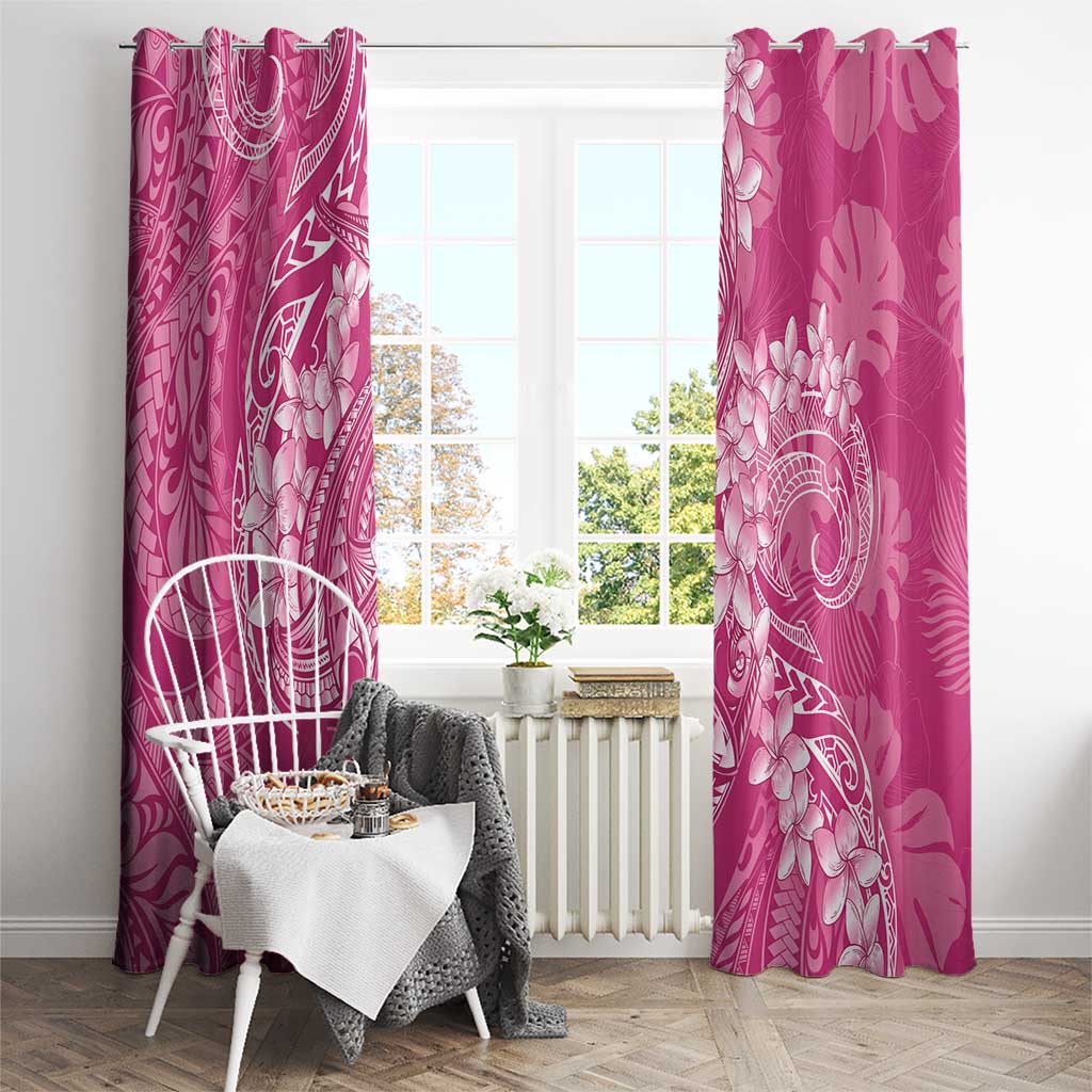 Pink Polynesia Hammerhead Shark Tattoo With Plumeria Lei Window Curtain