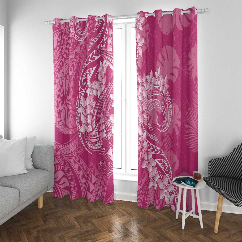 Pink Polynesia Hammerhead Shark Tattoo With Plumeria Lei Window Curtain