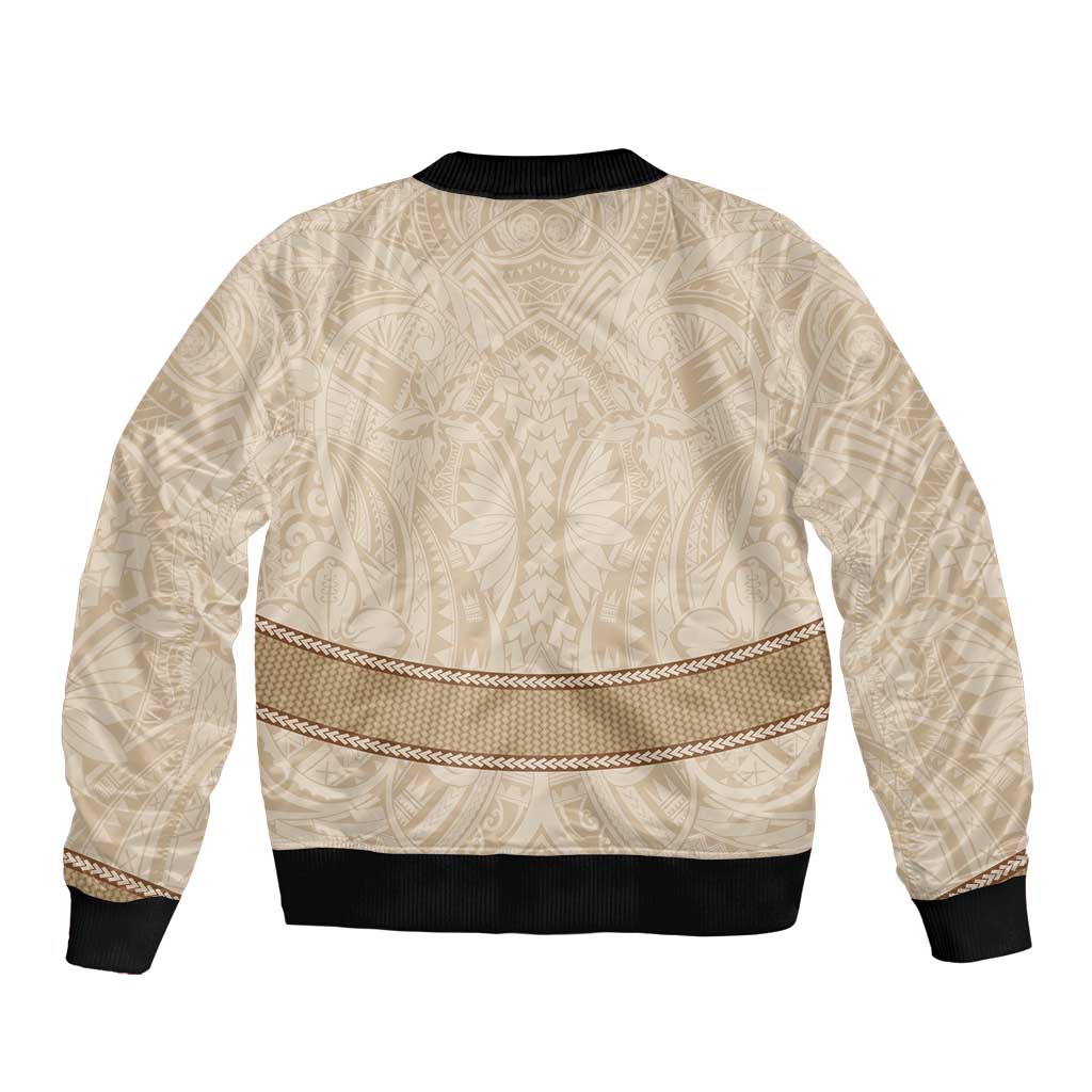 Mauri Ribaberiki Kiribati Bomber Jacket Cowrie Shells Lei Palm Leaf Weaving
