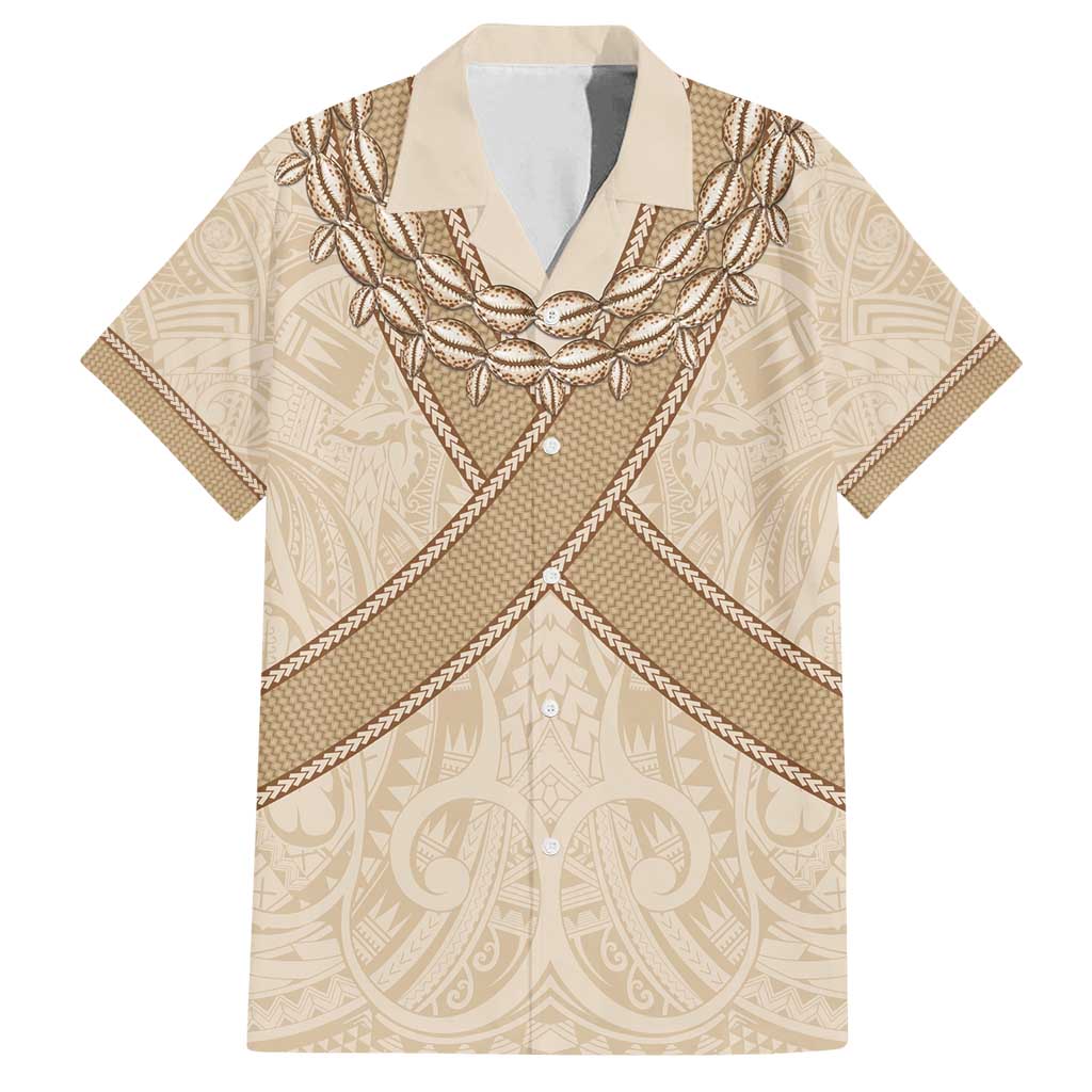 Mauri Ribaberiki Kiribati Family Matching Long Sleeve Bodycon Dress and Hawaiian Shirt Cowrie Shells Lei Palm Leaf Weaving LT14 Dad's Shirt - Short Sleeve Beige - Polynesian Pride
