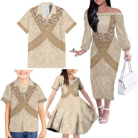 Mauri Ribaberiki Kiribati Family Matching Off The Shoulder Long Sleeve Dress and Hawaiian Shirt Cowrie Shells Lei Palm Leaf Weaving LT14 - Polynesian Pride