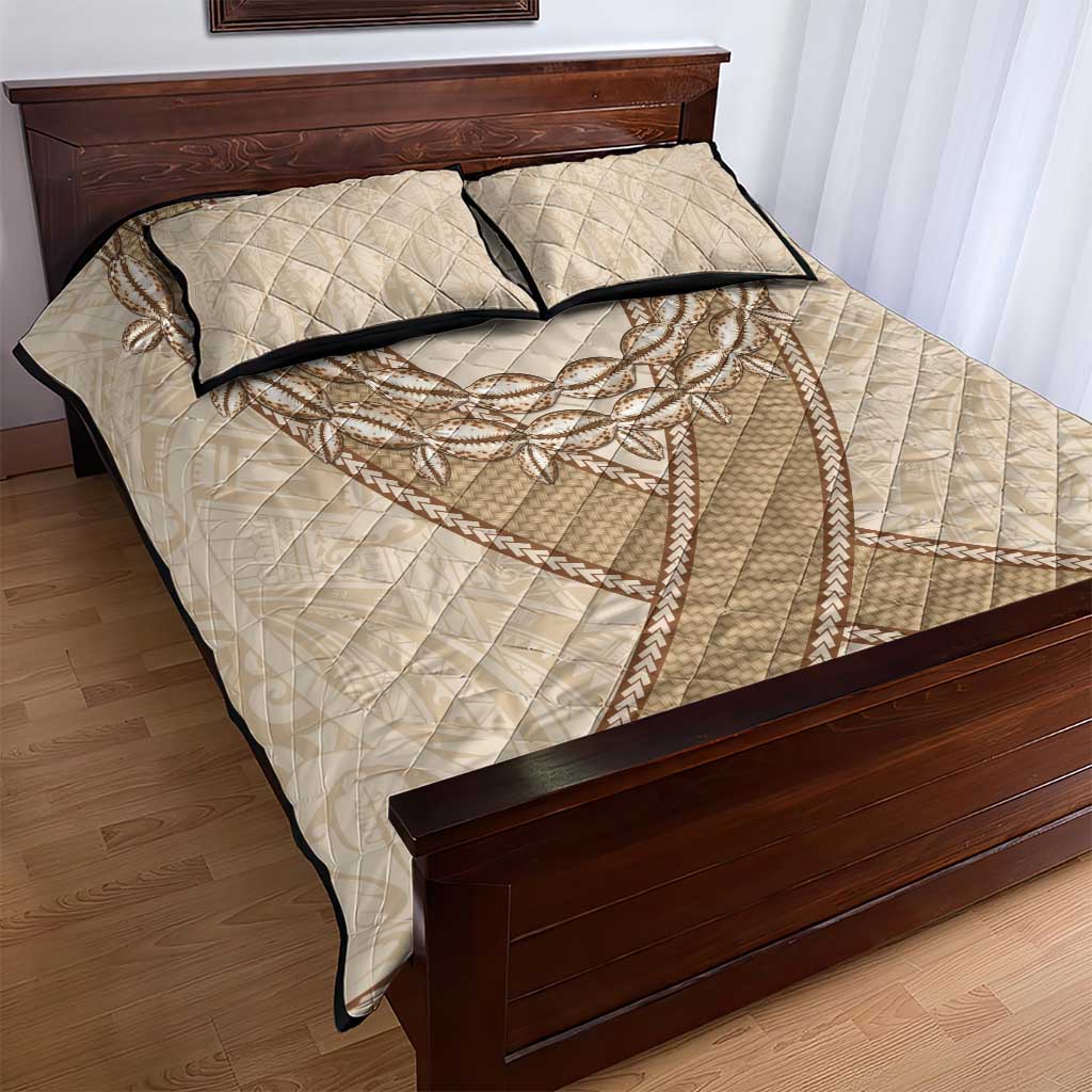 Mauri Ribaberiki Kiribati Quilt Bed Set Cowrie Shells Lei Palm Leaf Weaving