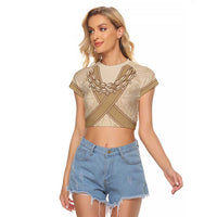 Mauri Ribaberiki Kiribati Raglan Cropped T Shirt Cowrie Shells Lei Palm Leaf Weaving