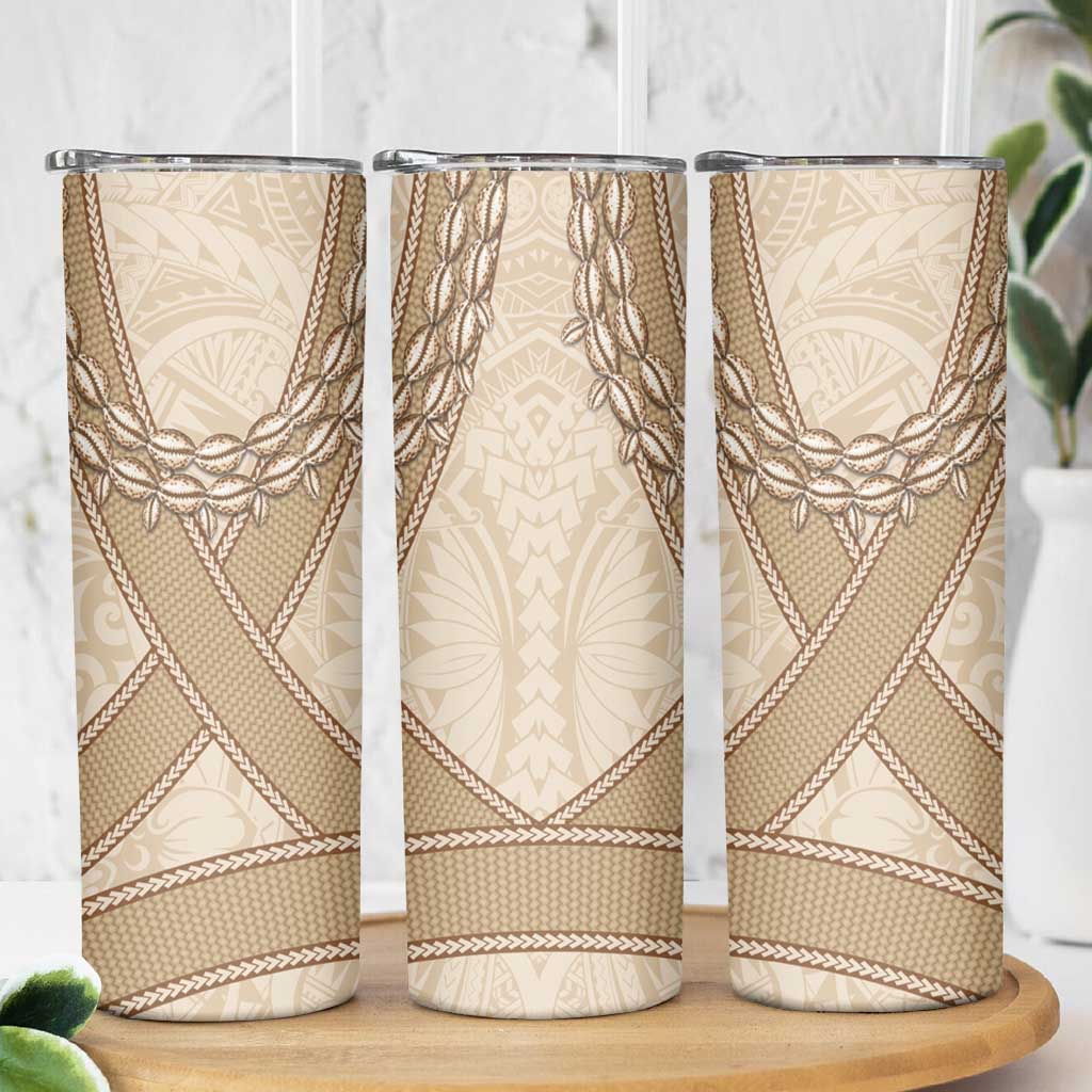 Mauri Ribaberiki Kiribati Skinny Tumbler Cowrie Shells Lei Palm Leaf Weaving LT14 - Polynesian Pride