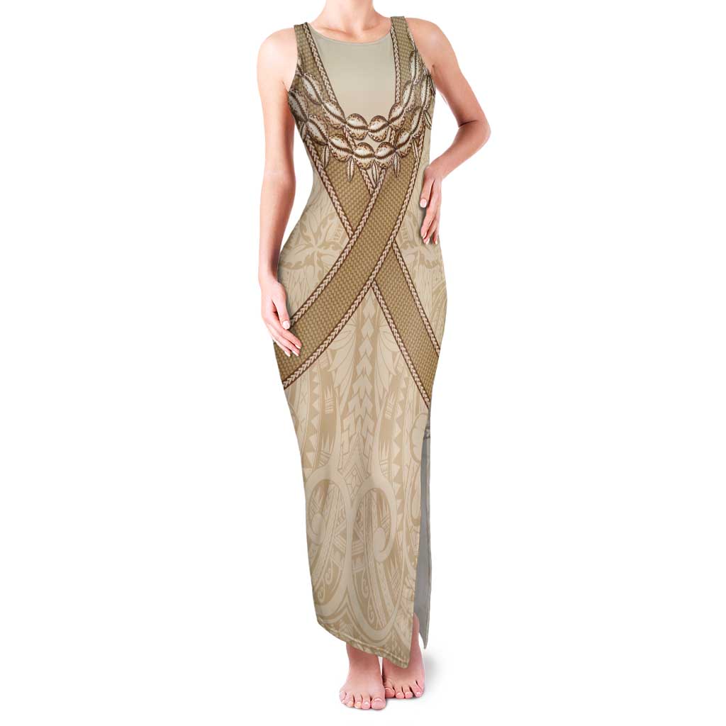 Mauri Ribaberiki Kiribati Tank Maxi Dress Cowrie Shells Lei Palm Leaf Weaving