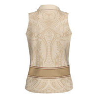 Mauri Ribaberiki Kiribati Women Sleeveless Polo Shirt Cowrie Shells Lei Palm Leaf Weaving LT14 - Polynesian Pride