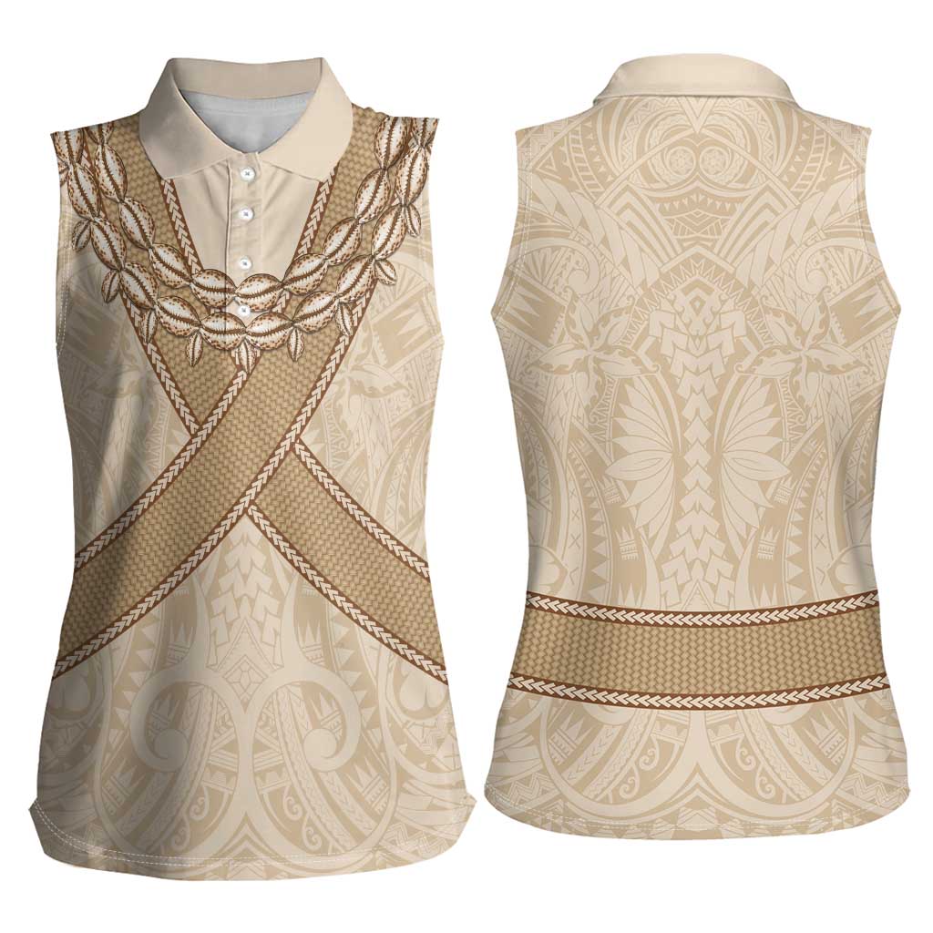 Mauri Ribaberiki Kiribati Women Sleeveless Polo Shirt Cowrie Shells Lei Palm Leaf Weaving LT14 - Polynesian Pride