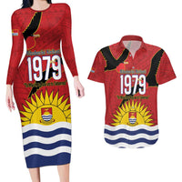 Mauri Kiribati Independence Day Couples Matching Long Sleeve Bodycon Dress and Hawaiian Shirt 1979 Proud National Frigatebird LT14 Red - Polynesian Pride