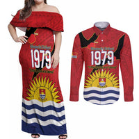 Mauri Kiribati Independence Day Couples Matching Off Shoulder Maxi Dress and Long Sleeve Button Shirt 1979 Proud National Frigatebird LT14 Red - Polynesian Pride
