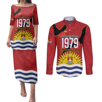 Mauri Kiribati Independence Day Couples Matching Puletasi and Long Sleeve Button Shirt 1979 Proud National Frigatebird LT14 Red - Polynesian Pride