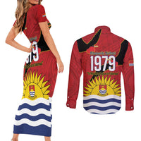 Mauri Kiribati Independence Day Couples Matching Short Sleeve Bodycon Dress and Long Sleeve Button Shirt 1979 Proud National Frigatebird LT14 - Polynesian Pride