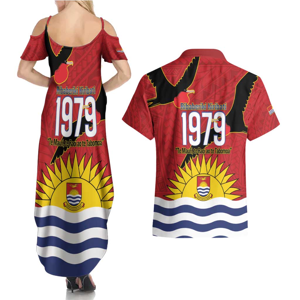 Mauri Kiribati Independence Day Couples Matching Summer Maxi Dress and Hawaiian Shirt 1979 Proud National Frigatebird LT14 - Polynesian Pride