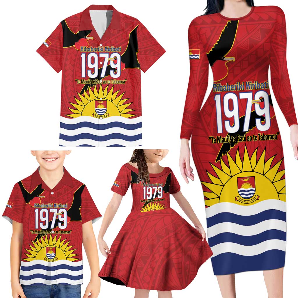 Mauri Kiribati Independence Day Family Matching Long Sleeve Bodycon Dress and Hawaiian Shirt 1979 Proud National Frigatebird LT14 - Polynesian Pride