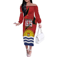 Mauri Kiribati Independence Day Family Matching Off The Shoulder Long Sleeve Dress and Hawaiian Shirt 1979 Proud National Frigatebird LT14 Mom's Dress Red - Polynesian Pride