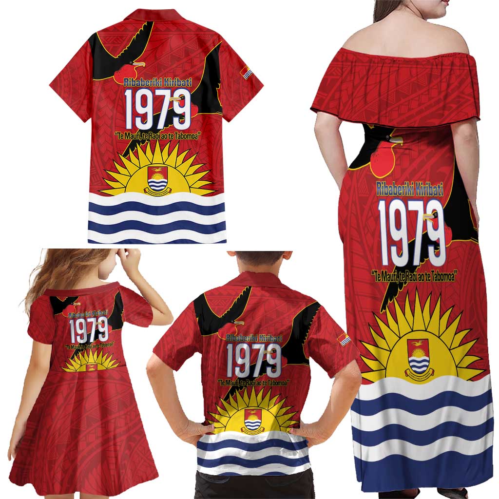 Mauri Kiribati Independence Day Family Matching Off Shoulder Maxi Dress and Hawaiian Shirt 1979 Proud National Frigatebird LT14 - Polynesian Pride