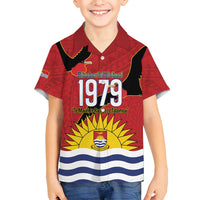 Mauri Kiribati Independence Day Family Matching Off Shoulder Maxi Dress and Hawaiian Shirt 1979 Proud National Frigatebird LT14 Son's Shirt Red - Polynesian Pride