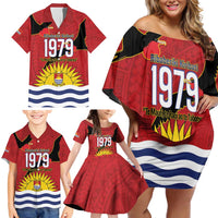 Mauri Kiribati Independence Day Family Matching Off Shoulder Short Dress and Hawaiian Shirt 1979 Proud National Frigatebird LT14 - Polynesian Pride