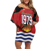 Mauri Kiribati Independence Day Family Matching Off Shoulder Short Dress and Hawaiian Shirt 1979 Proud National Frigatebird LT14 Mom's Dress Red - Polynesian Pride