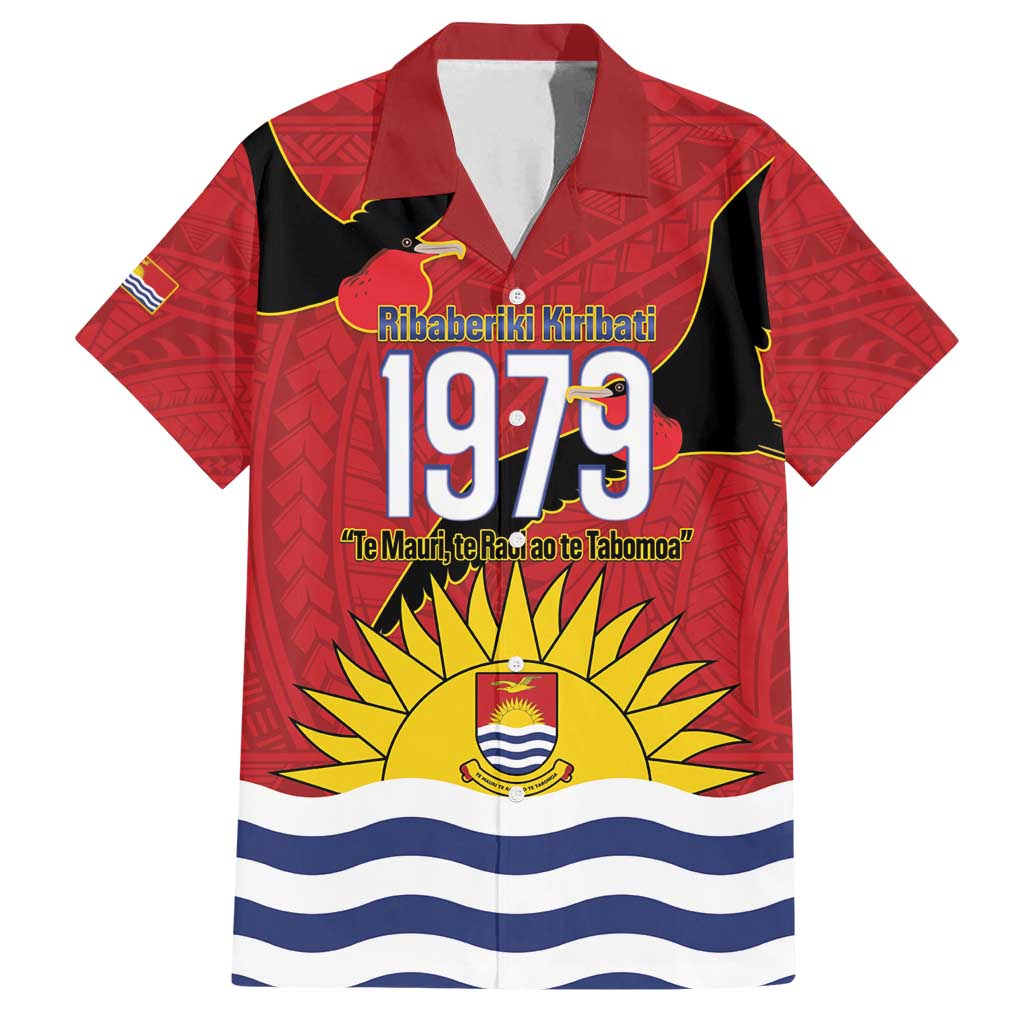 Mauri Kiribati Independence Day Family Matching Puletasi and Hawaiian Shirt 1979 Proud National Frigatebird LT14 Dad's Shirt - Short Sleeve Red - Polynesian Pride