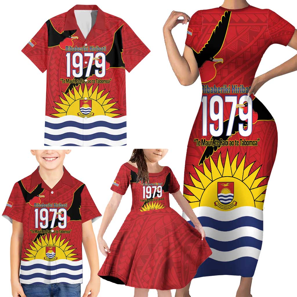 Mauri Kiribati Independence Day Family Matching Short Sleeve Bodycon Dress and Hawaiian Shirt 1979 Proud National Frigatebird LT14 - Polynesian Pride