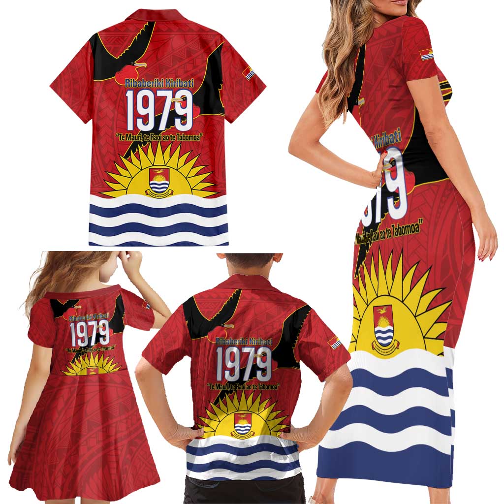 Mauri Kiribati Independence Day Family Matching Short Sleeve Bodycon Dress and Hawaiian Shirt 1979 Proud National Frigatebird LT14 - Polynesian Pride