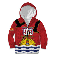Mauri Kiribati Independence Day Kid Hoodie 1979 Proud National Frigatebird LT14 Zip Hoodie Red - Polynesian Pride