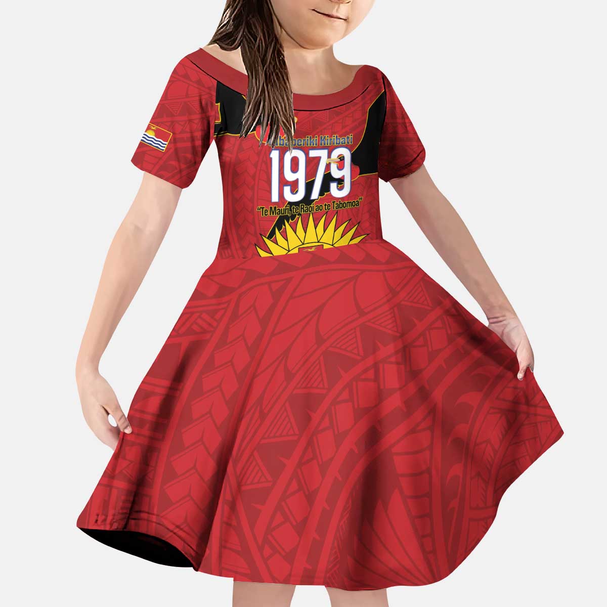 Mauri Kiribati Independence Day Kid Short Sleeve Dress 1979 Proud National Frigatebird LT14 KID Red - Polynesian Pride