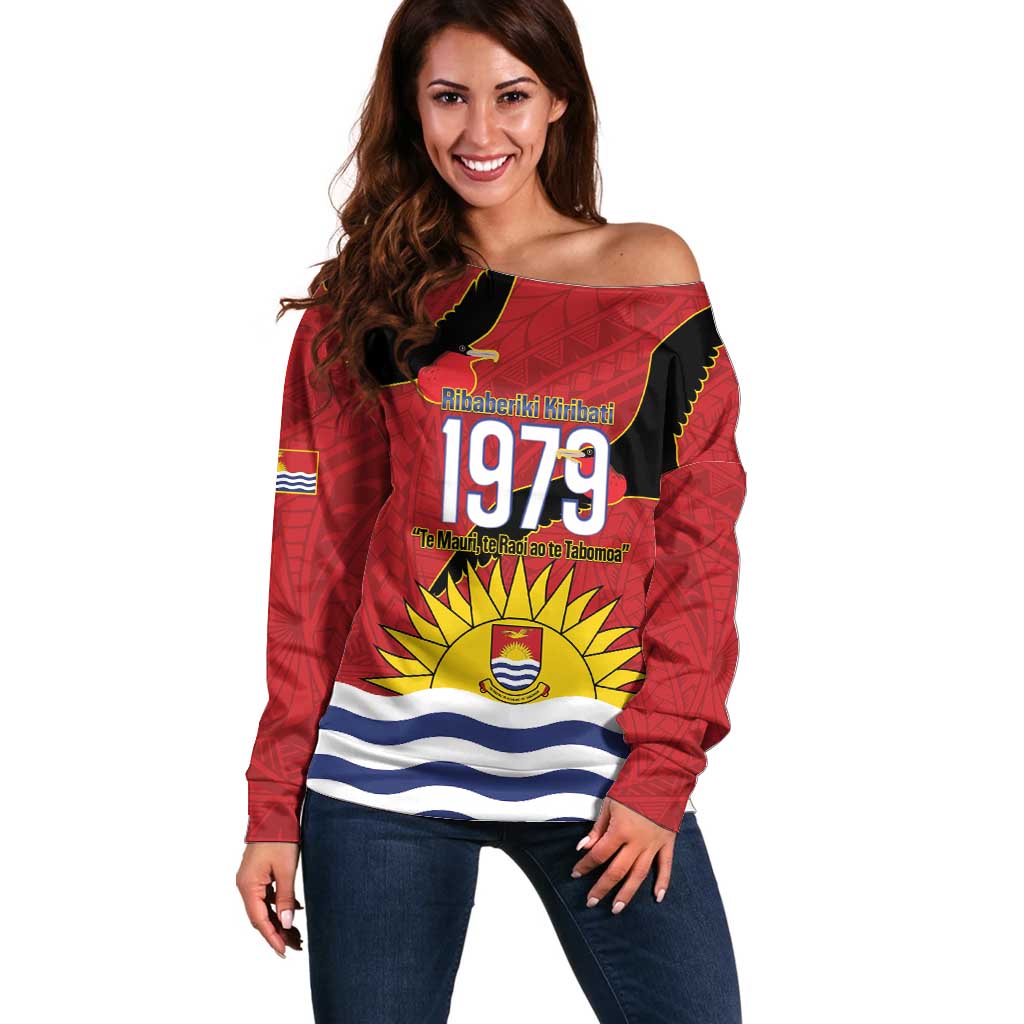 Mauri Kiribati Independence Day Off Shoulder Sweater 1979 Proud National Frigatebird