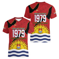 Mauri Kiribati Independence Day Women V-Neck T-Shirt 1979 Proud National Frigatebird LT14 - Polynesian Pride