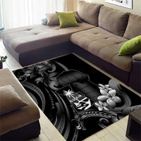 Black Hafa Adai Guam Area Rug Chamorro Latte Stone Hand With Plumeria