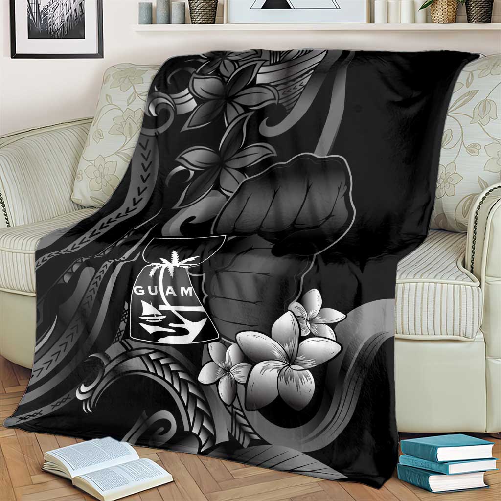 Black Hafa Adai Guam Blanket Chamorro Latte Stone Hand With Plumeria