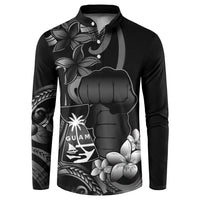 Black Hafa Adai Guam Button Sweatshirt Chamorro Latte Stone Hand With Plumeria