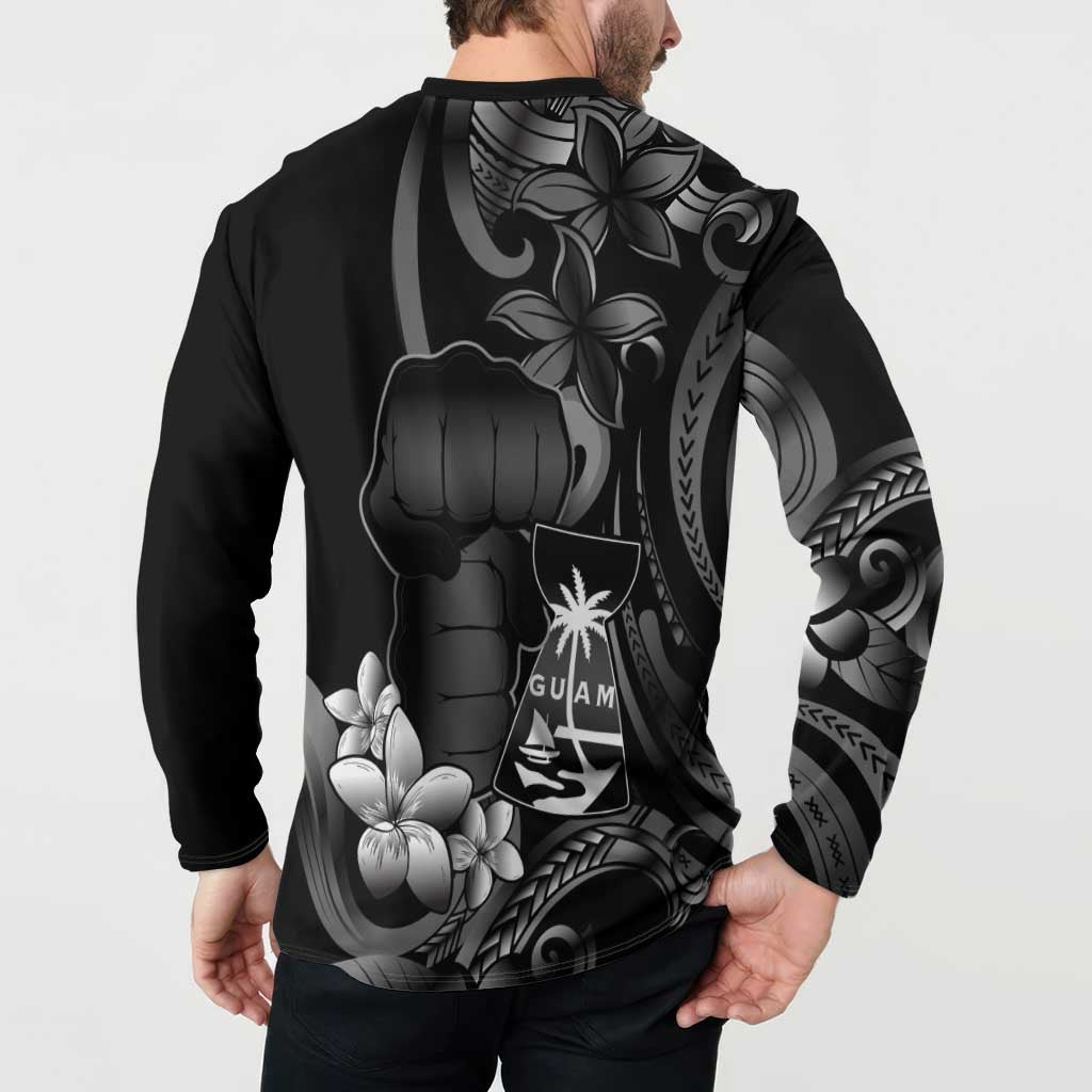 Black Hafa Adai Guam Button Sweatshirt Chamorro Latte Stone Hand With Plumeria