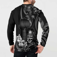 Black Hafa Adai Guam Button Sweatshirt Chamorro Latte Stone Hand With Plumeria