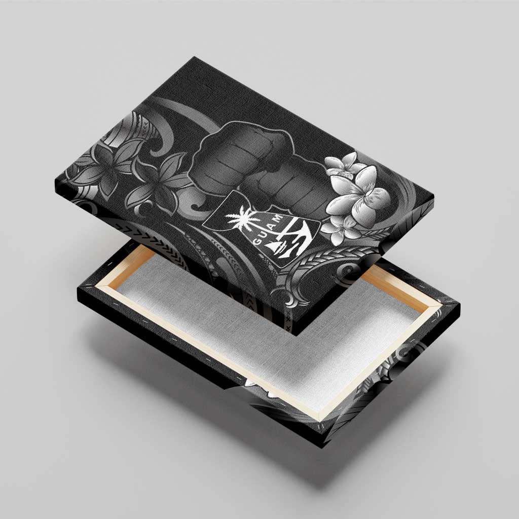 Black Hafa Adai Guam Canvas Wall Art Chamorro Latte Stone Hand With Plumeria
