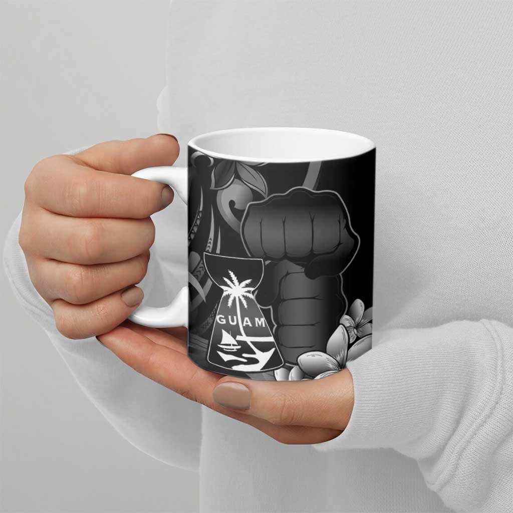 Black Hafa Adai Guam Ceramic Mug Chamorro Latte Stone Hand With Plumeria - Polynesian Pride
