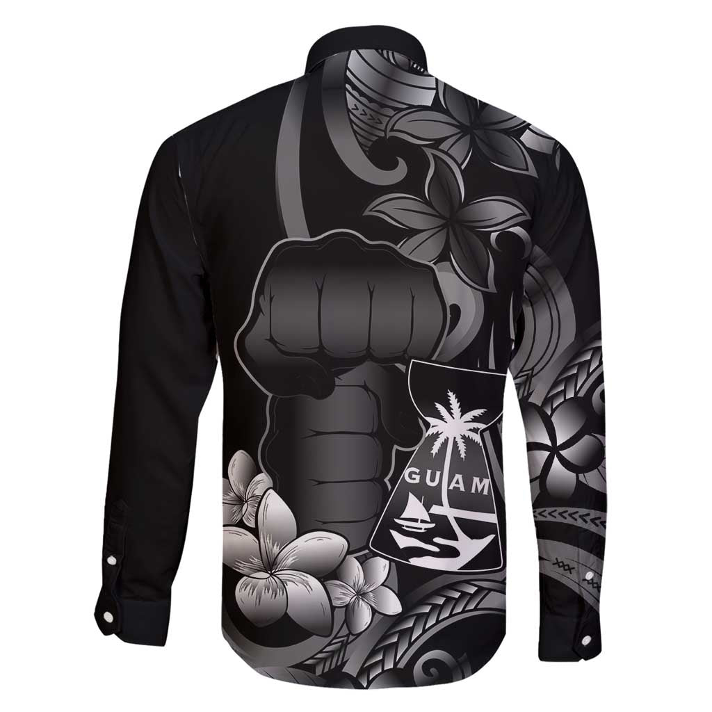 Black Hafa Adai Guam Family Matching Long Sleeve Bodycon Dress and Hawaiian Shirt Chamorro Latte Stone Hand With Plumeria LT14 - Polynesian Pride