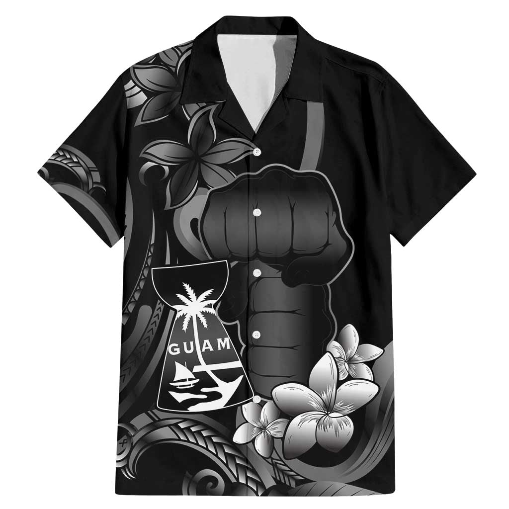 Black Hafa Adai Guam Family Matching Mermaid Dress and Hawaiian Shirt Chamorro Latte Stone Hand With Plumeria LT14 Dad's Shirt - Short Sleeve Black - Polynesian Pride