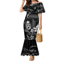 Black Hafa Adai Guam Family Matching Mermaid Dress and Hawaiian Shirt Chamorro Latte Stone Hand With Plumeria LT14 Mom's Dress Black - Polynesian Pride
