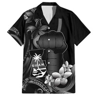 Black Hafa Adai Guam Family Matching Off Shoulder Maxi Dress and Hawaiian Shirt Chamorro Latte Stone Hand With Plumeria LT14 Dad's Shirt - Short Sleeve Black - Polynesian Pride