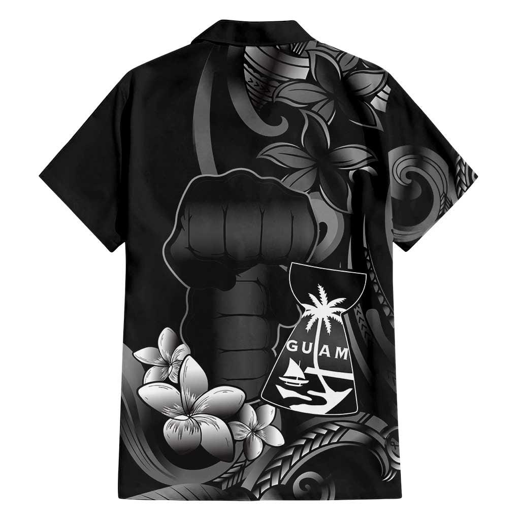 Black Hafa Adai Guam Family Matching Off Shoulder Maxi Dress and Hawaiian Shirt Chamorro Latte Stone Hand With Plumeria LT14 - Polynesian Pride