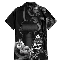 Black Hafa Adai Guam Family Matching Off Shoulder Maxi Dress and Hawaiian Shirt Chamorro Latte Stone Hand With Plumeria LT14 - Polynesian Pride