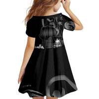 Black Hafa Adai Guam Family Matching Off Shoulder Short Dress and Hawaiian Shirt Chamorro Latte Stone Hand With Plumeria LT14 - Polynesian Pride