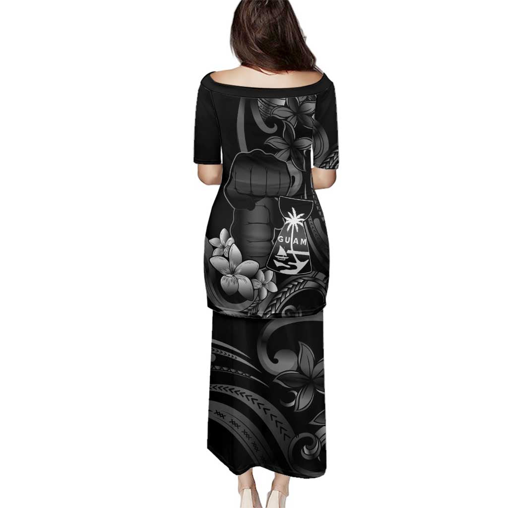 Black Hafa Adai Guam Family Matching Puletasi and Hawaiian Shirt Chamorro Latte Stone Hand With Plumeria LT14 - Polynesian Pride